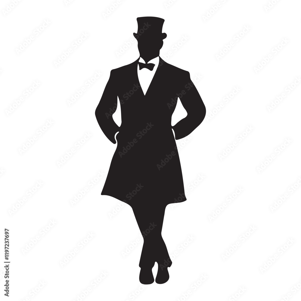 Fototapeta premium A victorian model man fashionable standing pose silhouette vector illustration