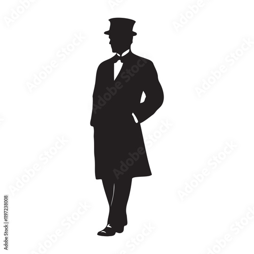 Victorian man standing pose silhouette vector illustration