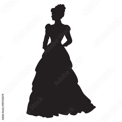 Victorian bridal girl silhouette vector illustration
