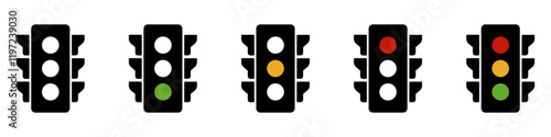 Traffic light icons.Traffic light icon collection.Vector illustration.