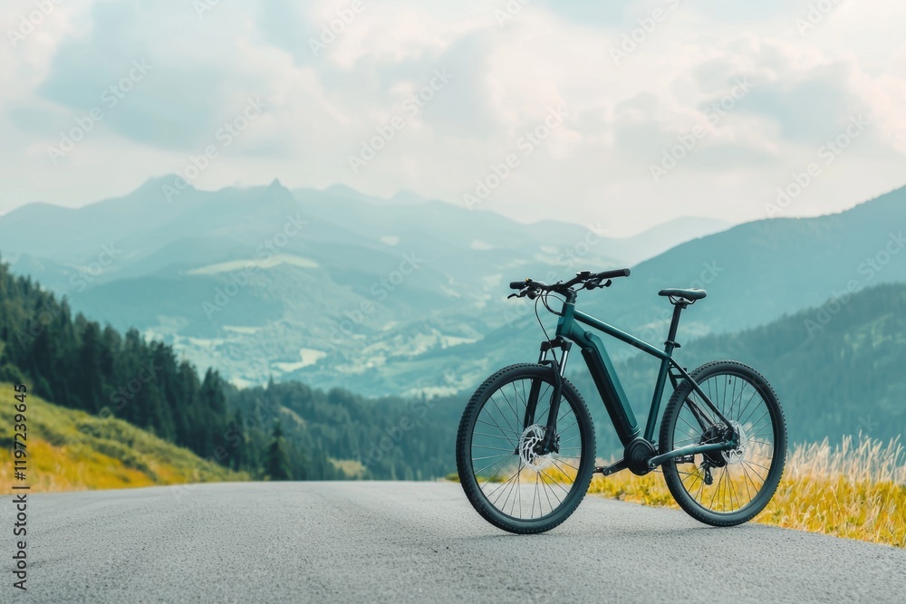 Scenic View of Electric Bike on Open Road Amidst Mountains Scenic View of Electric Bike on Open Road Amidst Mountains