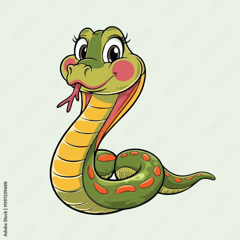 Fototapeta premium Adorable Cartoon Snake Illustration - Cute Vector Design
