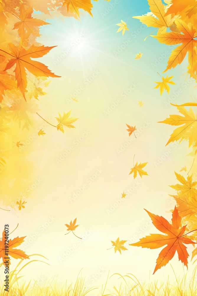 Golden Autumn Leaves Falling on Sunny Day Gentle Breeze Serene Nature Background Golden Autumn Leaves Falling on Sunny Day Gentle Breeze Serene Nature Background