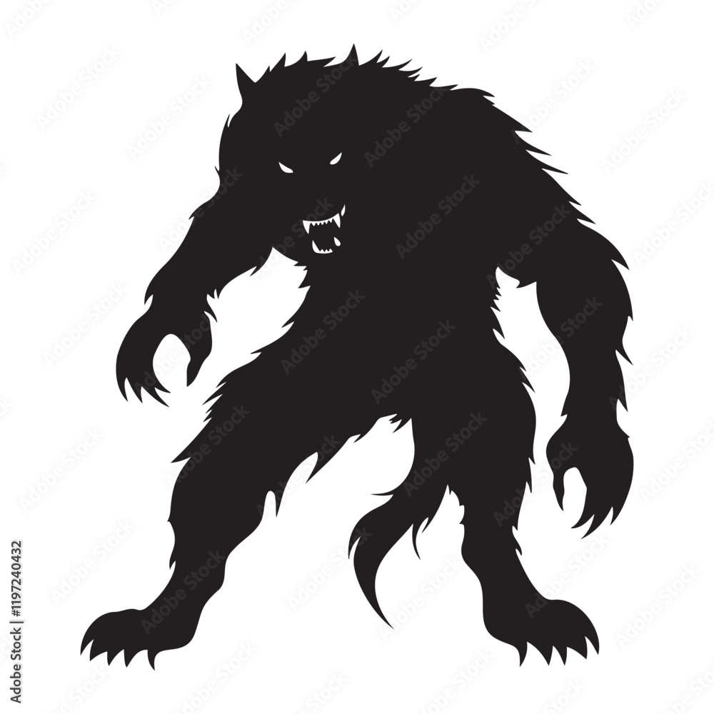 Obraz premium Scary Werewolf standing pose silhouette vector illustration