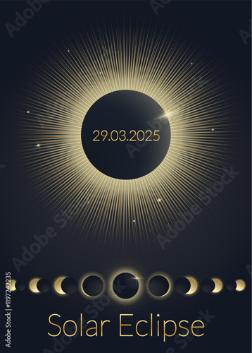 Solar eclipse banner, minimalistic tarot style