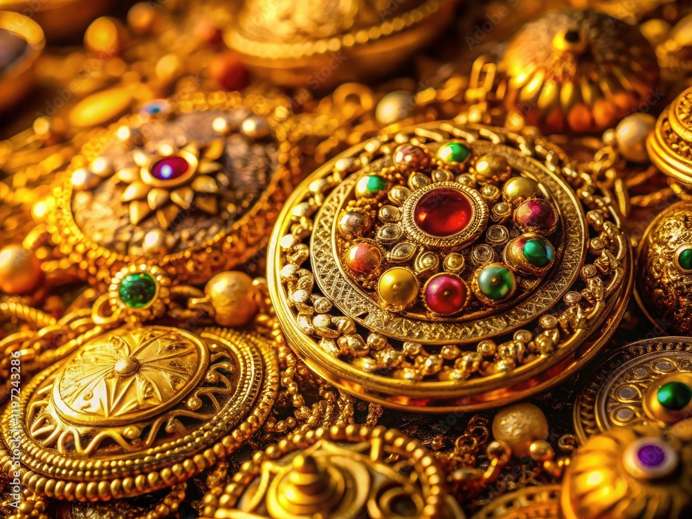 Obraz premium Macro lens unveils luxurious gold's intricate textures and artistry in stunning close-up detail.