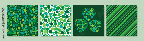 Green color set polka dots cute on white and dark background. Abstract dot patterns creative design template.