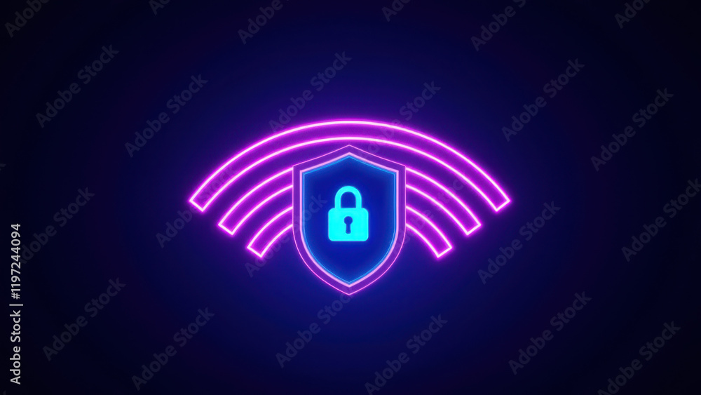 Icon representing internet security with a lock on a stylized Wi-Fi signal. Icon representing internet security with a lock on a stylized Wi-Fi signal.
