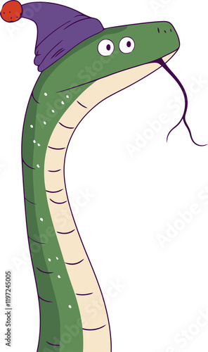 Cartoon Snake with Winter Hat - Humorous Animal Illustration for Seasonal Themes