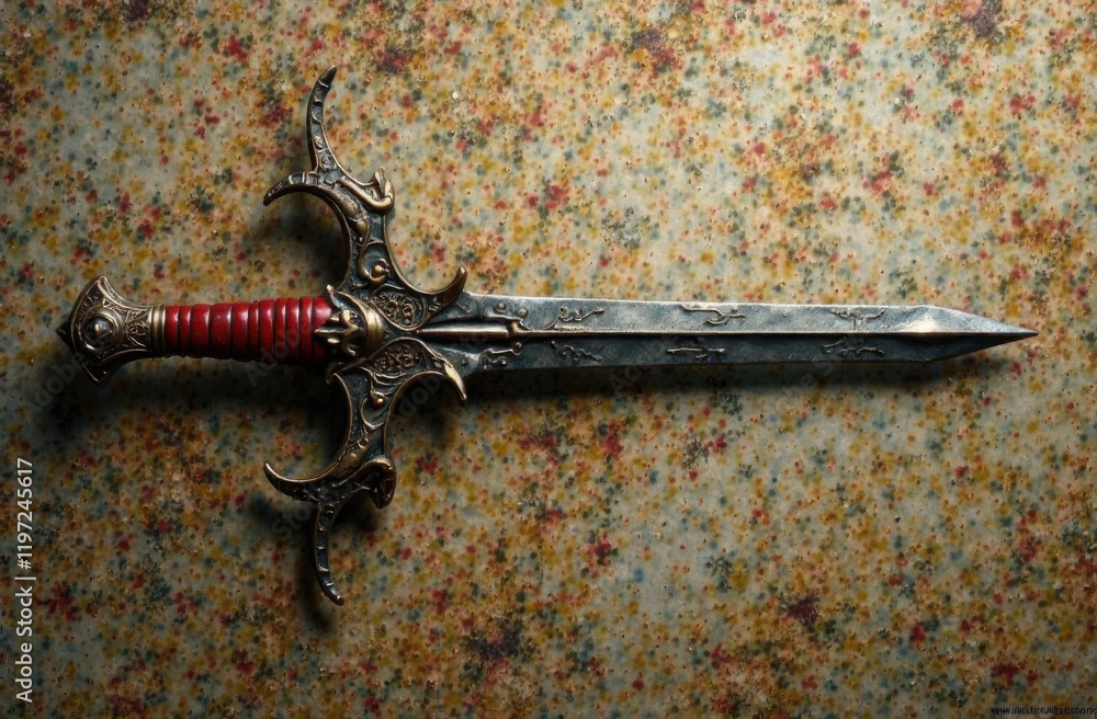 Obraz premium Ornate hilt against rusted wall