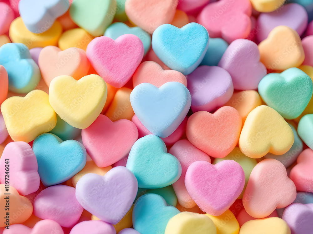 Colorful heart-shaped candies in pastel hues. Colorful heart-shaped candies in pastel hues.