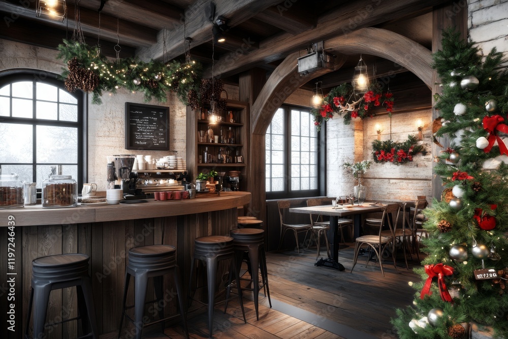 A cozy café interior rendered in V-Ray, with warm lighting, detailed wooden textures, and carefully arranged décor items A cozy café interior rendered in V-Ray, with warm lighting, detailed wooden textures, and carefully arranged décor items