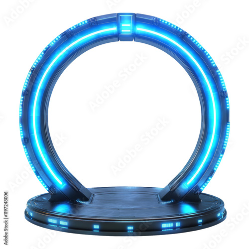 Futuristic Teleporter Design with Blue Neon Light Isolated