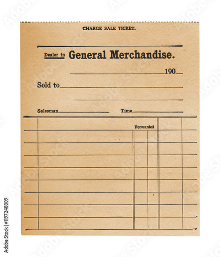 Foto Vintage Blank General Merchandise Store Receipt Order Form - Yellowed & Aged - I