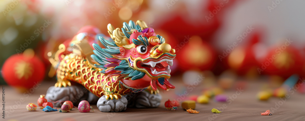 Fototapeta premium colorful dragon figurine symbolizes prosperity during celebrations