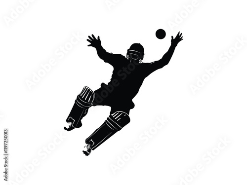 Cricket Fielder Diving Catch Silhouette Vector