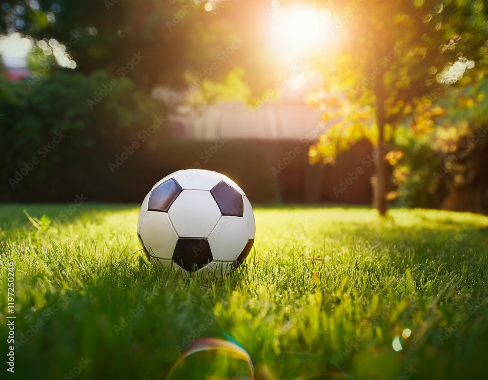 Obraz premium soccer ball on the grass in the garden a photo with a place for the text