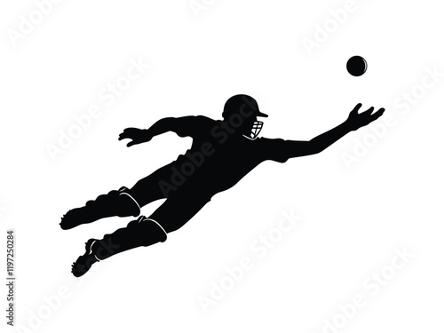 Cricket Fielder Diving Catch Silhouette Vector