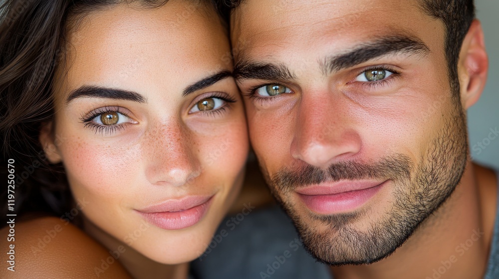 Close-up Portrait of a Happy Couple Smiling at Camera Together Close-up Portrait of a Happy Couple Smiling at Camera Together