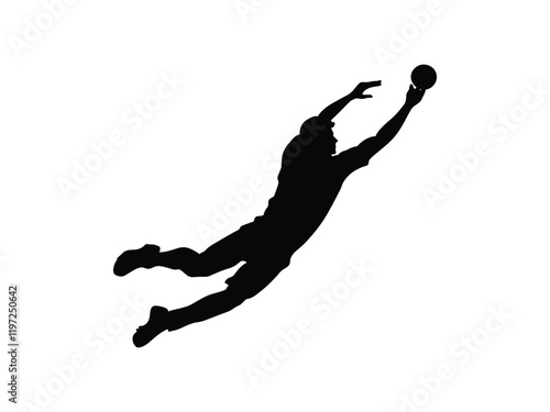 Cricket Fielder Diving Catch Silhouette Vector