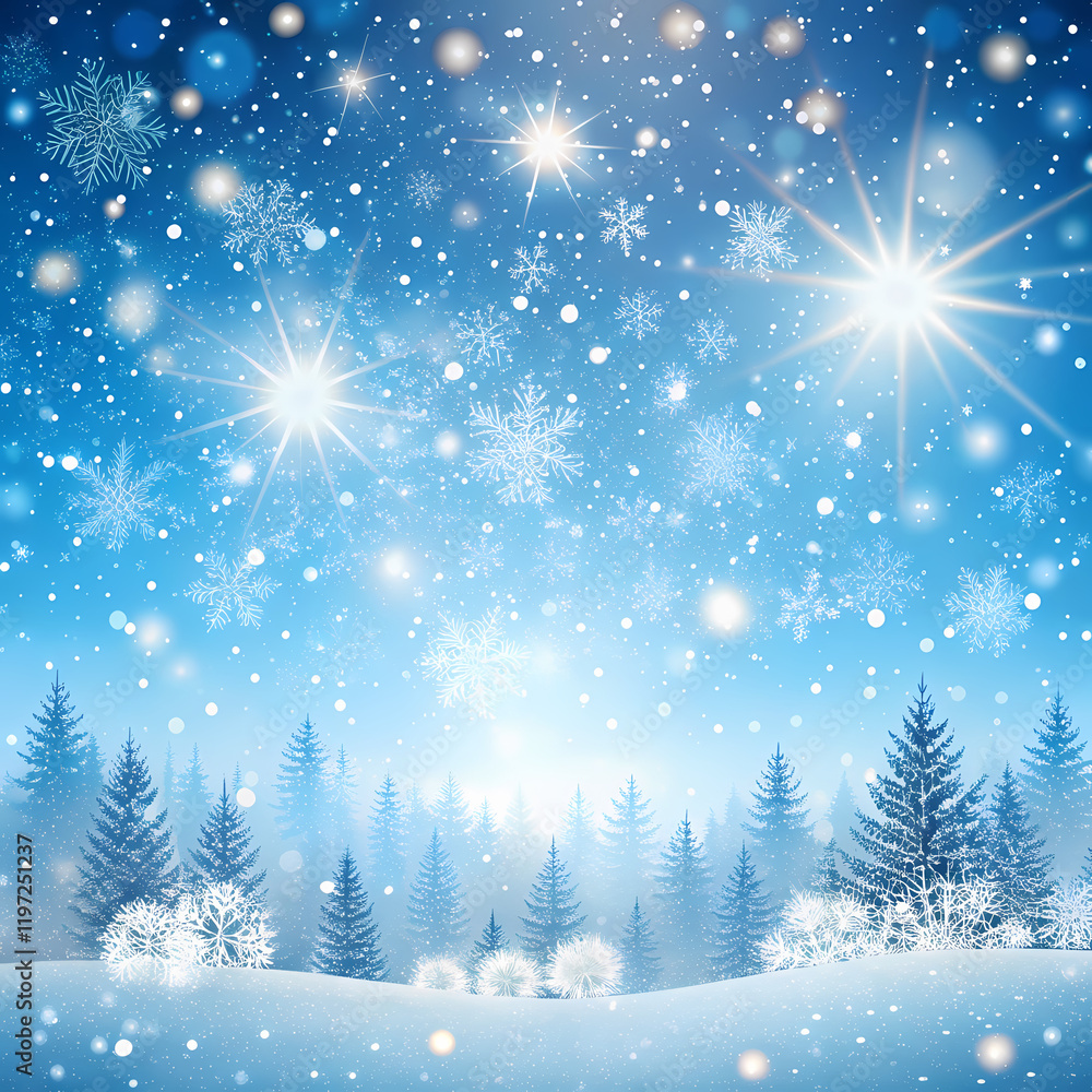 Winter Wonderland Snowy Forest Scene Bright Blue Sky Sparkling Snowflakes Frosty Trees Holiday Winter Wonderland Snowy Forest Scene Bright Blue Sky Sparkling Snowflakes Frosty Trees Holiday