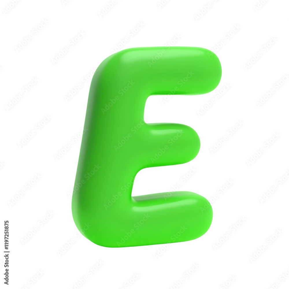 vibrant green three-dimensional letter e with smooth curves vibrant green three-dimensional letter e with smooth curves