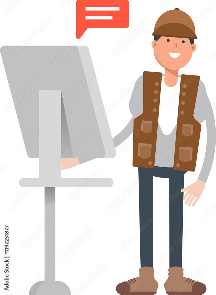 Male Worker Character Working on Computer
Male Worker Character Working on Computer