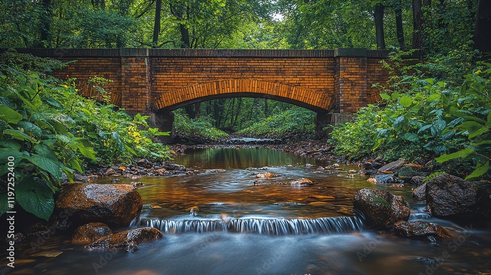 Old Stone Bridge Over Tranquil Forest Stream Old Stone Bridge Over Tranquil Forest Stream