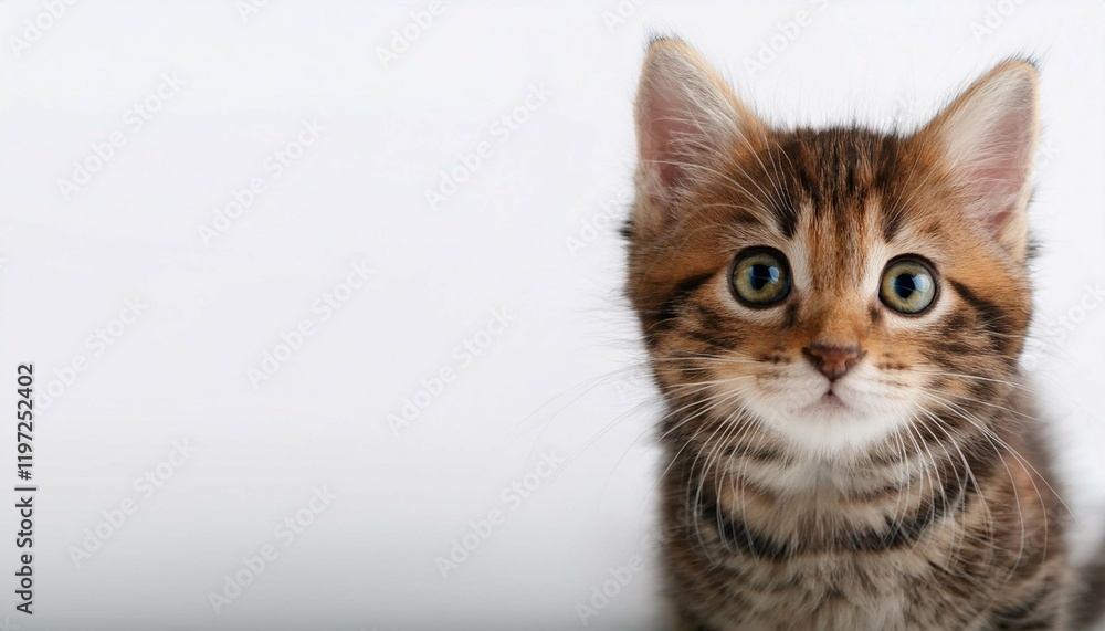 beautiful funny kitten cat on a white background cat posing at camera close up portrait of a cute kitten web banner with copy space pet empty space for text beautiful funny kitten cat on a white background cat posing at camera close up portrait of a cute kitten web banner with copy space pet empty space for text