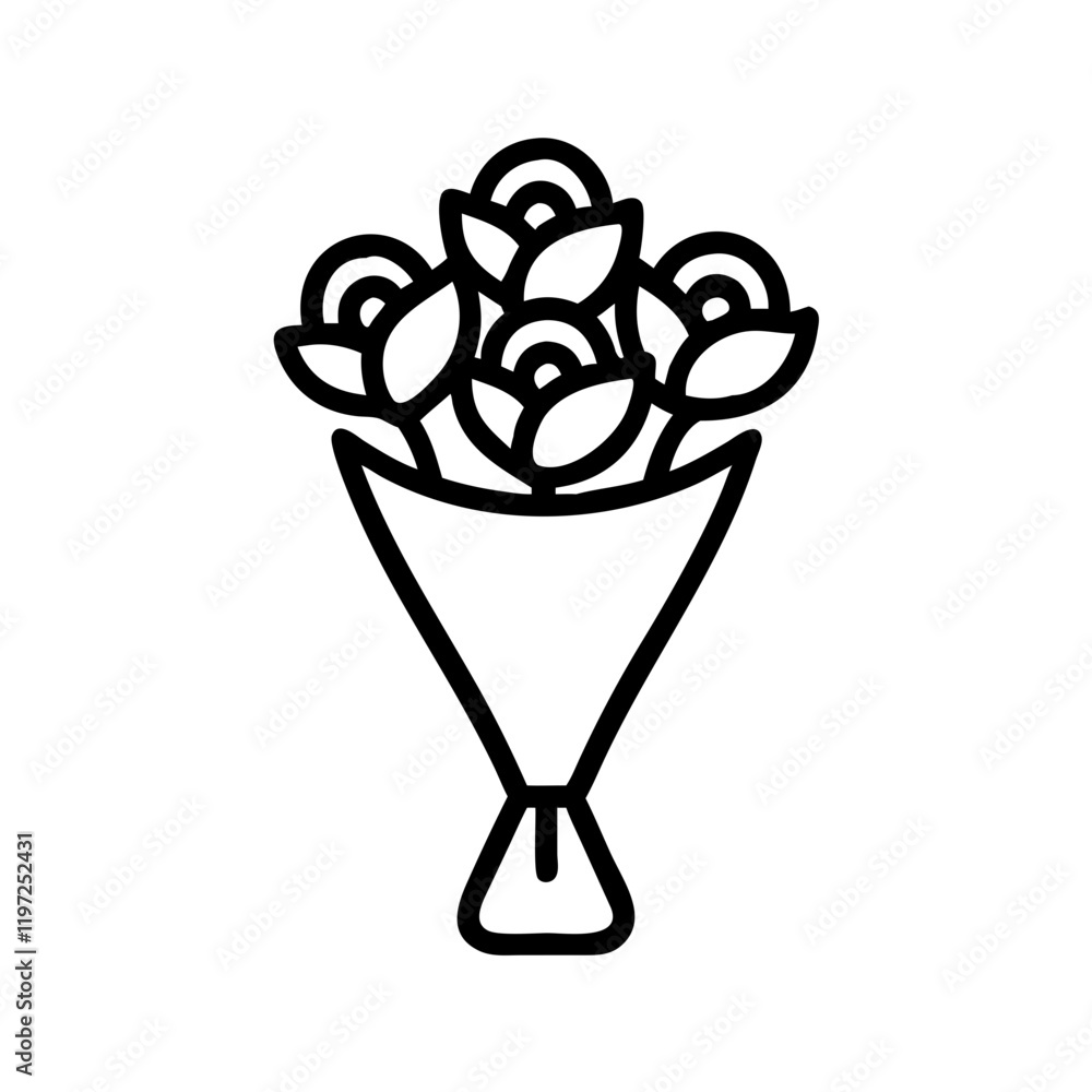 Greeting card with a bouquet of roses, simple black line art design Greeting card with a bouquet of roses, simple black line art design