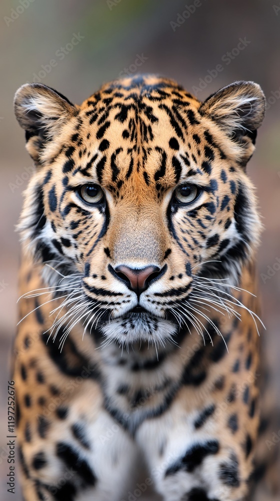 Fototapeta premium Majestic Leopard Close Up Powerful Wildcat Intense Gaze Nature Wildlife