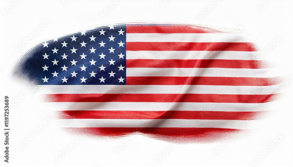 Obraz premium The American flag with stars and stripes, gently rippling on a white background. A patriotic and symbolic image representing the United States, freedom and unity.