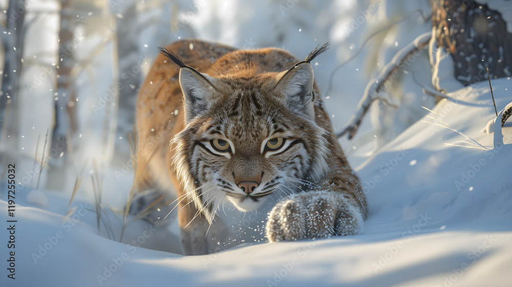 Winter Wonderland: A Stalk in the Snow - Capturing the Lynx in its Pristine, Snowy Habitat