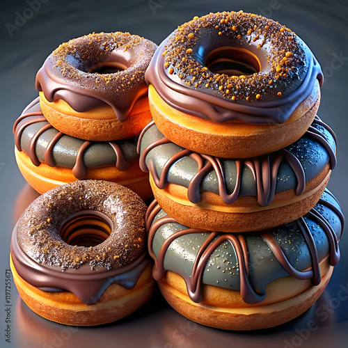 A Stack of Chocolate Glazed Donuts with Sprinkles.