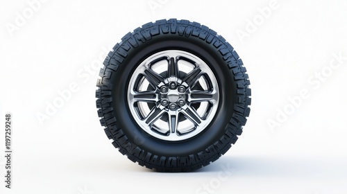 Off-road tire and wheel on a white background; studio shot