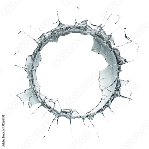 3D Glass Hole with Cracks Isolated on White Background