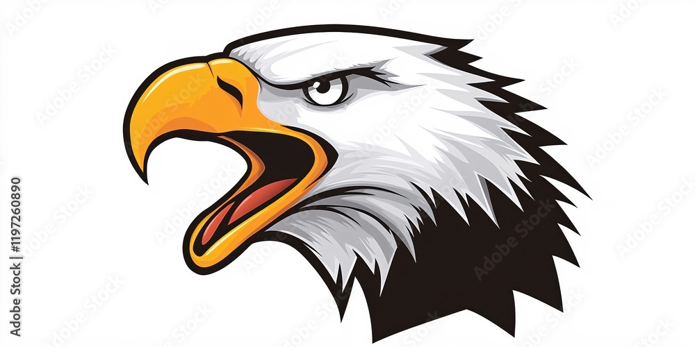 Fototapeta premium Majestic Bald Eagle Head Profile Powerful Bird of Prey Screaming Vector Illustration