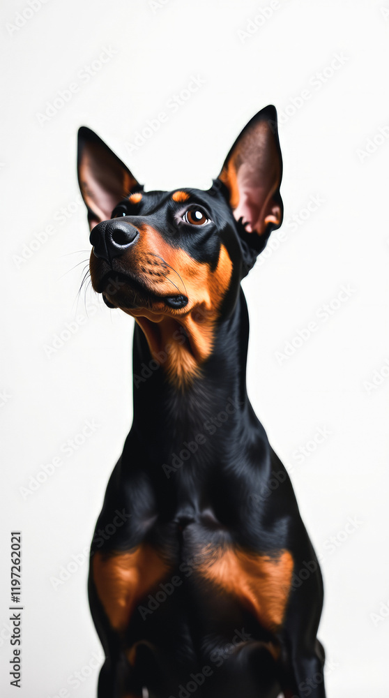Portrait of a Doberman Pinscher Dog Highlighting Its Sharp Alert Eyes Portrait of a Doberman Pinscher Dog Highlighting Its Sharp Alert Eyes