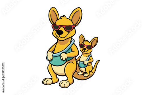 A kangaroo with a baby both wearing matching sunglasses vector art illustration.eps photo