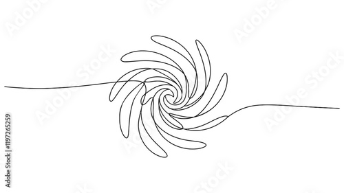 Storm with tornado continuous one line drawing, Vector stock illustration isolated Doodle vector illustration in simple linear style. on white background