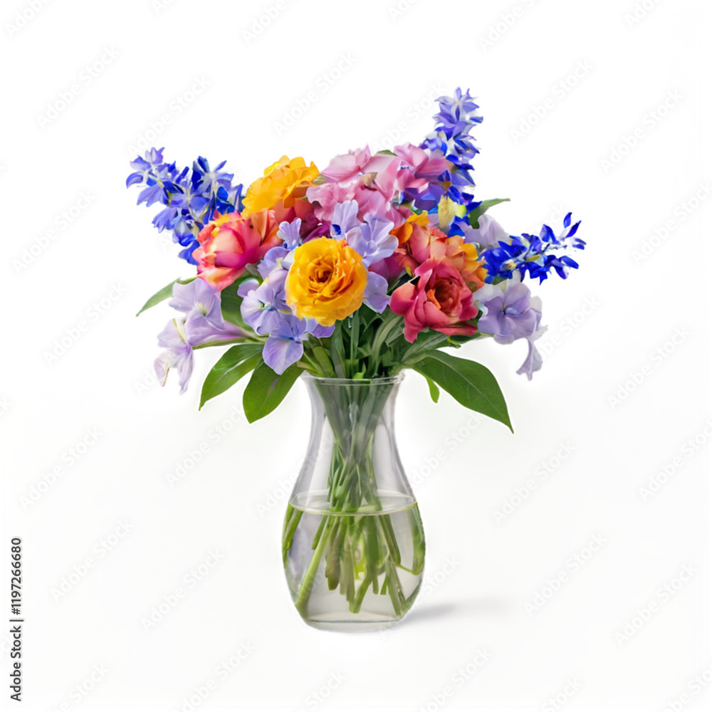 A Colorful Bouquet of Fresh Flowers in a Simple Vase Isolated A Colorful Bouquet of Fresh Flowers in a Simple Vase Isolated