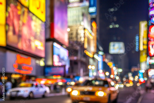 Conceptual image of the incredible New York city at night showcasing its famous Times Square and its neon lights.