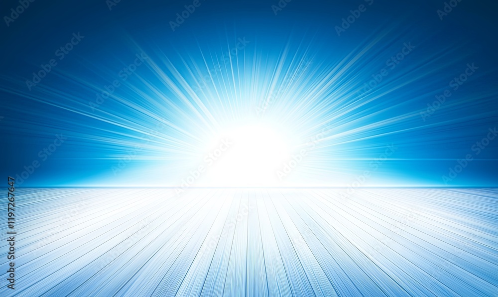 Bright light burst over wooden floor, ideal for product displays or presentations Bright light burst over wooden floor, ideal for product displays or presentations