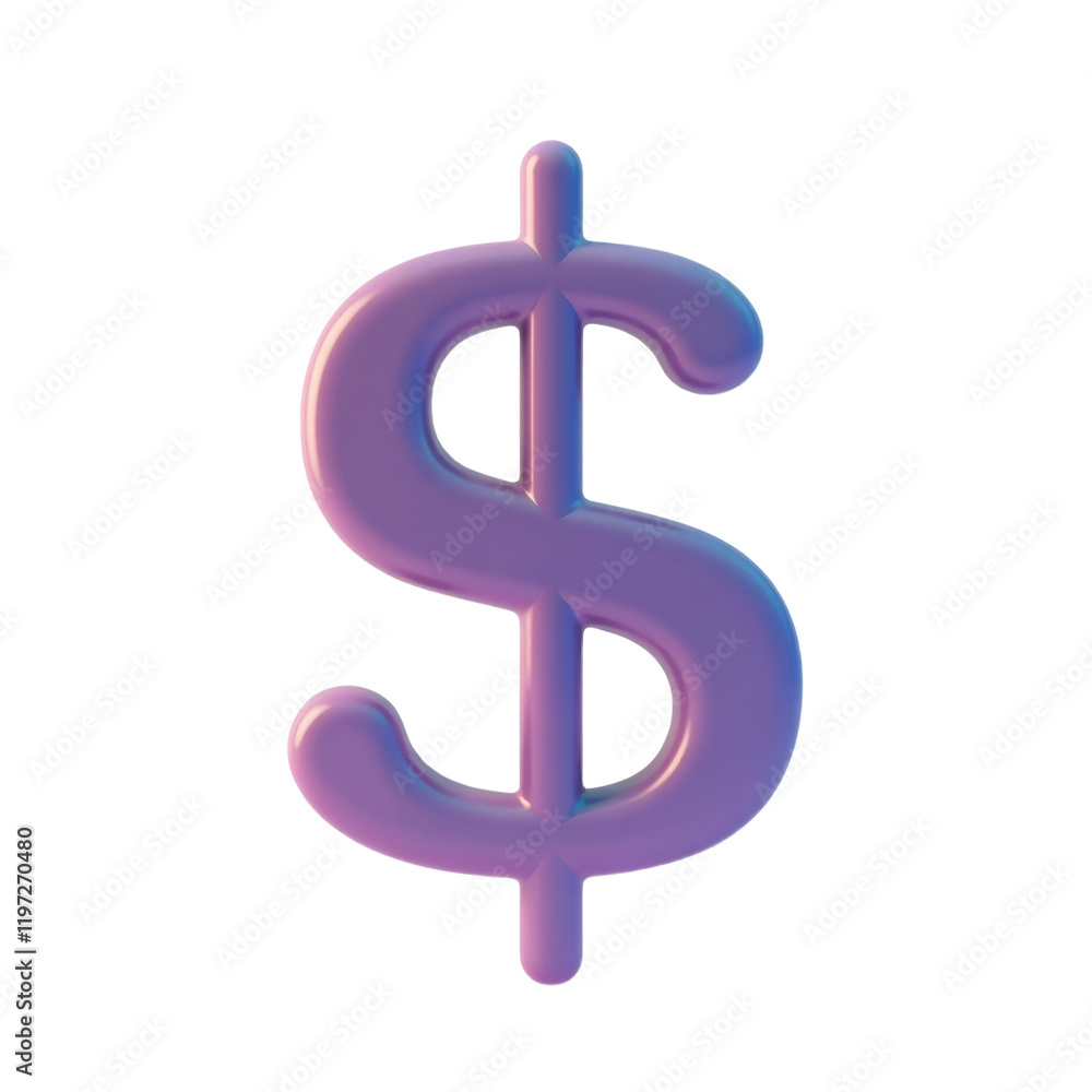 three-dimensional pastel purple dollar sign against a light blue and white background three-dimensional pastel purple dollar sign against a light blue and white background