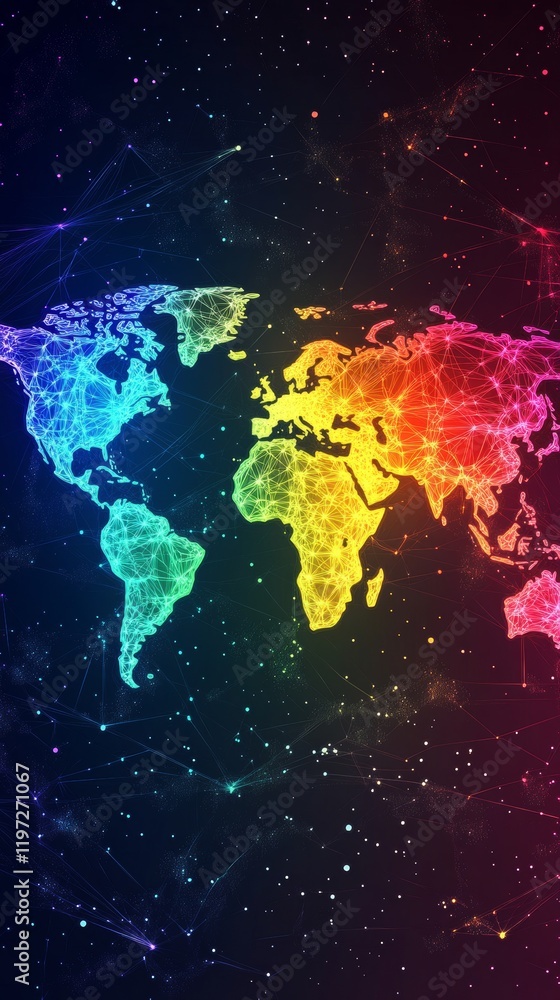 Fototapeta premium world map in neon color with copy space vertically 9:16