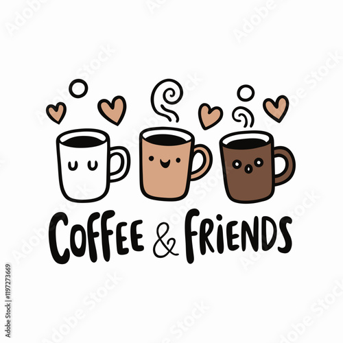STICKER DESIGN OF Illustrate  Coffee & Friends in a charming script font.