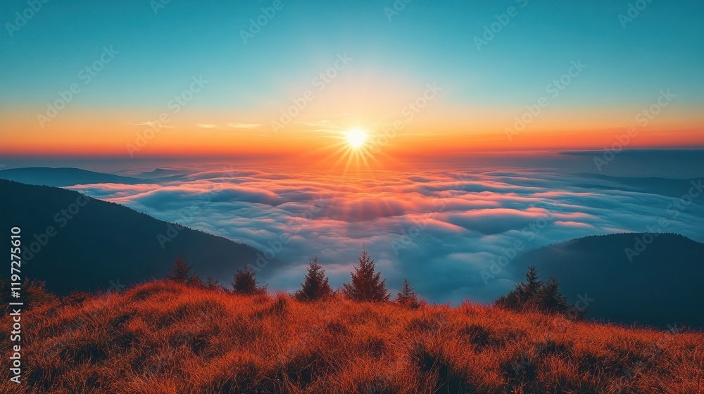 Obraz premium Mountaintop Sunrise Sea of Clouds