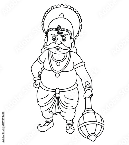 Cute cartoon hand drawn vector Indian god Yamraj coloring page.