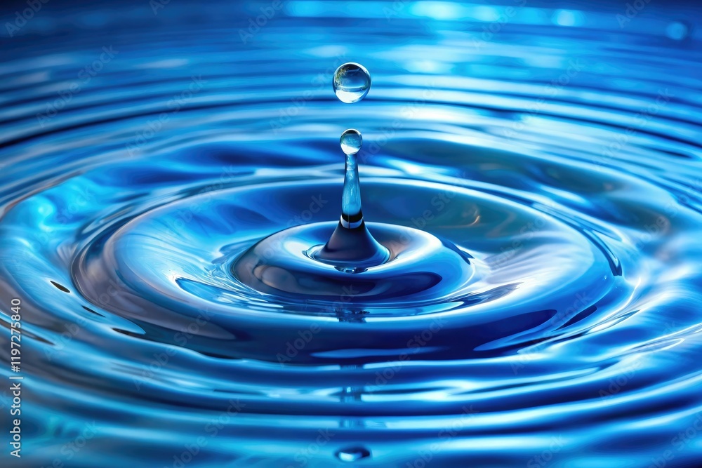 A blue-colored pool of water with a few large dripping slime droplets on its surface, fluid, dripping A blue-colored pool of water with a few large dripping slime droplets on its surface, fluid, dripping