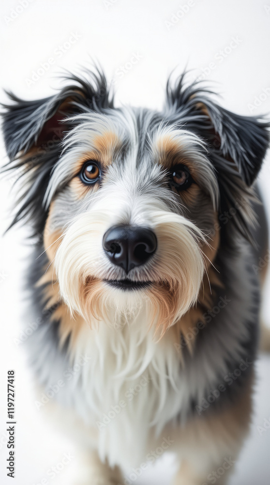 Portrait of a Bearded Collie Highlighting Its Bright, Lively Eyes and Attentive Gaze Portrait of a Bearded Collie Highlighting Its Bright, Lively Eyes and Attentive Gaze